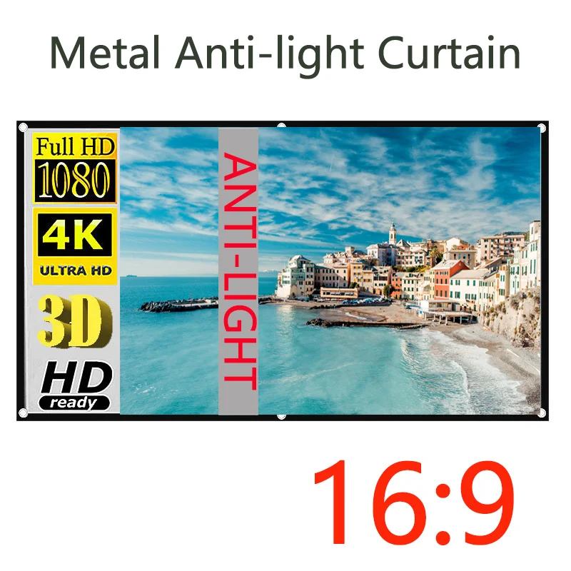 

Металлический прожектор высокой яркосветильник 16:9 60-130 дюймов, портативный занавес для epson, BenQ, XGIMI, проектор для домашнего кинотеатра