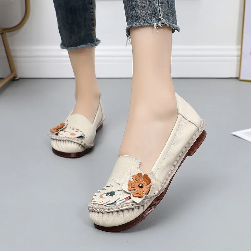 Туфли TEXIWAS женские из натуральной кожи лоферы с круглым носком повседневная