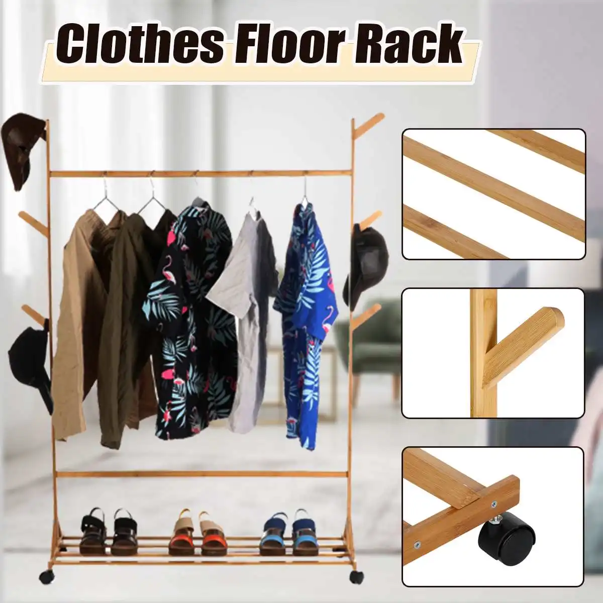 

4 Types Bamboo Foldable Coat Rack Floor-Standing Clothes Hanging Storage Shelf Movable Clothes Hanger Rack Living Room Furniture