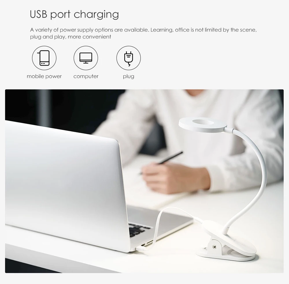 Xiaomi Yeelight светодиодный настольный светильник с зажимом, ночник, светильник, USB Перезаряжаемый, 360 градусов, Регулируемая лампа для чтения, для спальни