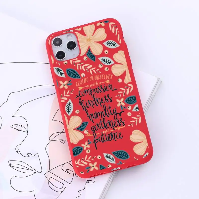 

Bib Quotes Phone Case Red Candy Color for iPhone 6 7 8 11 12 s mini pro X XS XR MAX Plus