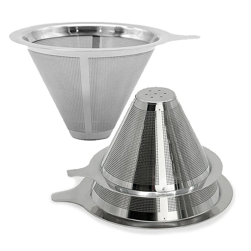 

Reusable Mesh Coffee Filter Paperless Pour Over Cone Stainless Steel Holder Metal Mesh Funnel Coffee Filters Dripper TJM9169