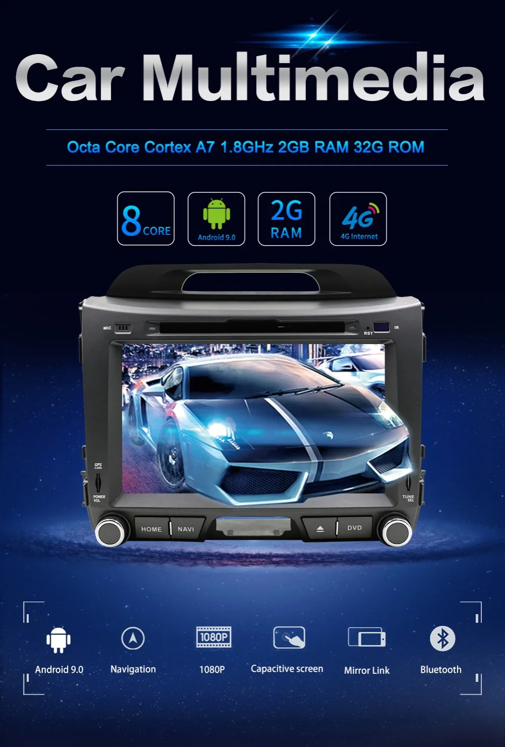 Автомобильный dvd-плеер Bosion 2G+ 32G Android 9,0, радио KIA sportage r 2011 2012 2013, автомагнитола, gps навигация, стерео