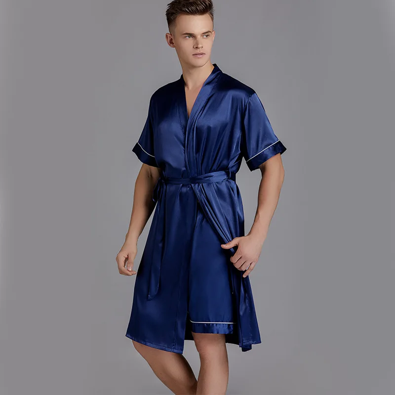 Большие размеры 3XL одежда для сна комплект из 2 предметов халат и шорты мужская