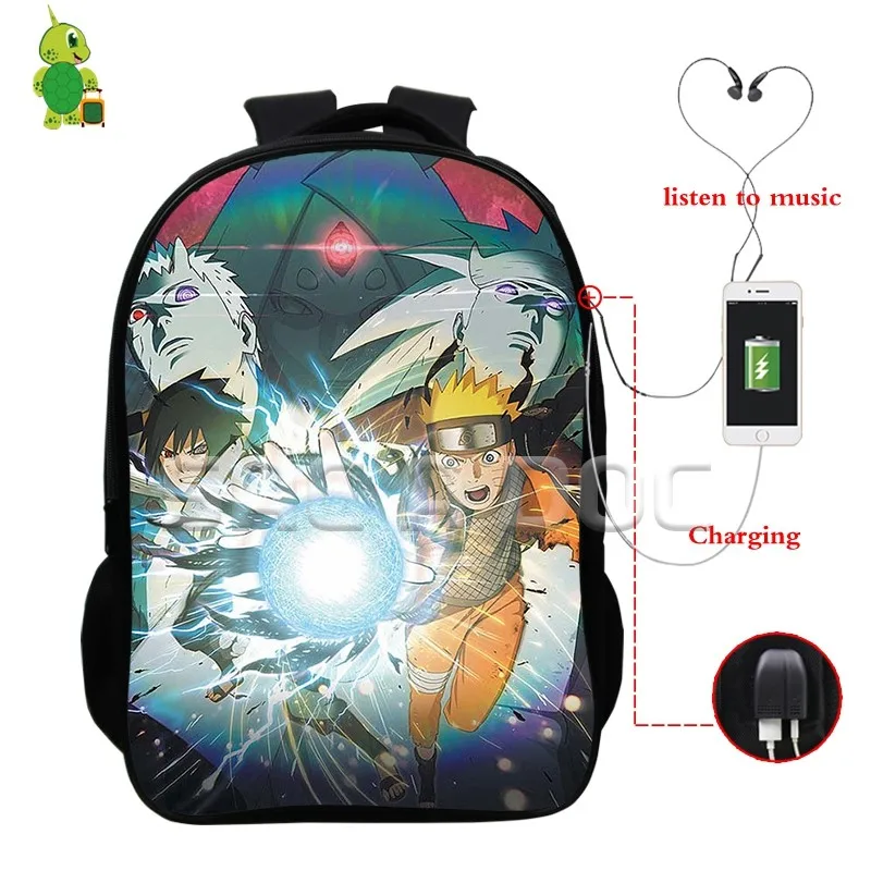 Рюкзаки Naruto mochila Sasuke Akatsuki многофункциональные школьные ранцы для подростков с USB