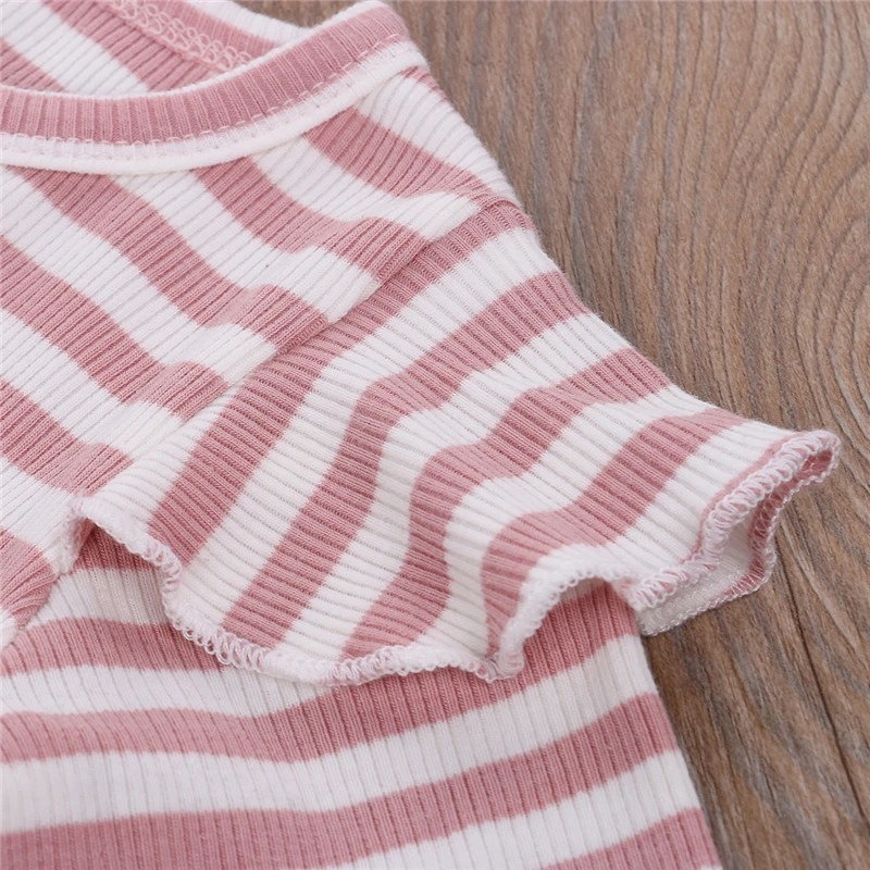 3 colors Newborn Ribbed Stripe Romper Infant Long Sleeve Round Neck Ruffle Jumpsuit Casual Style Playsuit 2020 |