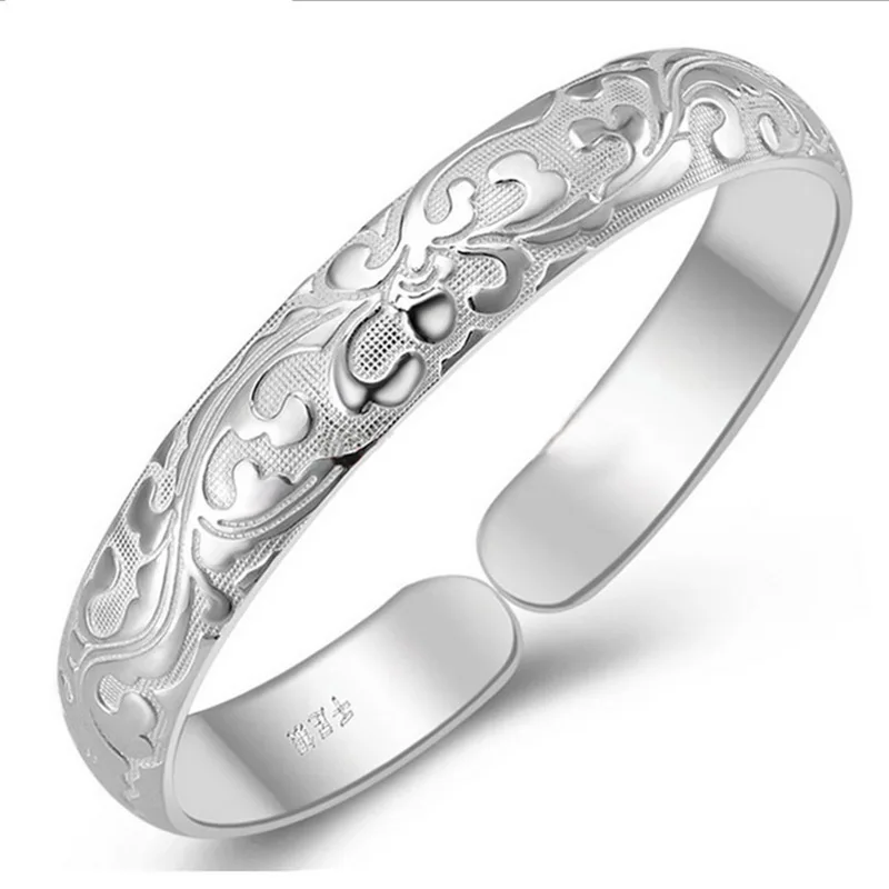 

Free Shipping 925 Sterling Silver Open Bracelet Bangle Silver Simple Women Jewelry Christmas Gifts