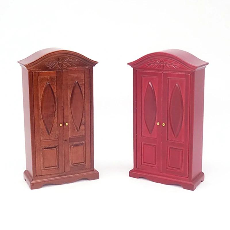 

1/12 Dollhouse Miniature Wooden Furniture Double Door Closet Wardrobe Decor Cabinet Model for Dollhouse