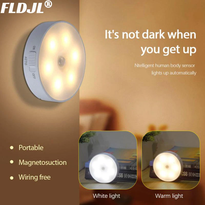 Motion Sensor LED Wireless Night Light Bedroom Lamp USB Rechargeable Energy-saving Automatic Wall-Mounted Body Induction | Лампы и