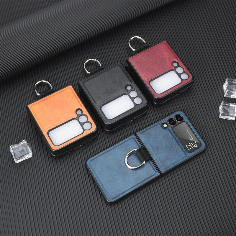 

For Samsung Galaxy Z Flip 3 5G Flip3 Anti-Fingerprint Phone Case Protective Cover Anti-Slip Ring SM-F711B Phone Case