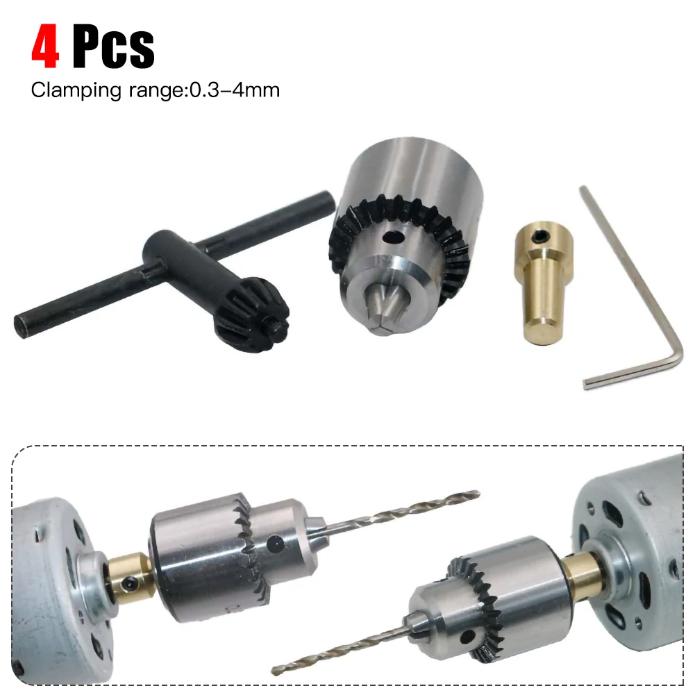 

4Pcs/Set Micro Motor Drill Chuck Clamping Range 0.3-4mm Taper Mounted Mini Drill Chuck 3.17mm Brass Electric Motor Shaft