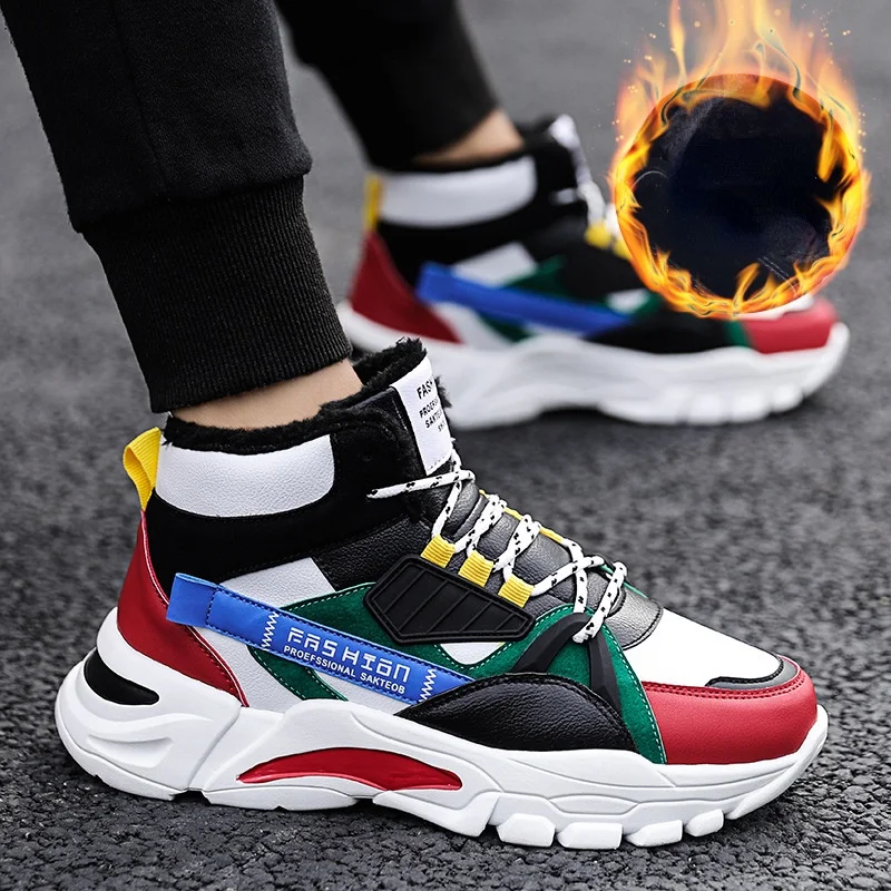 

Теплые плюшевые зимние кроссовки для мужчин, повседневная обувь на платформе, мужская обувь с высоким верхом, удобные массивные кроссовки, ...