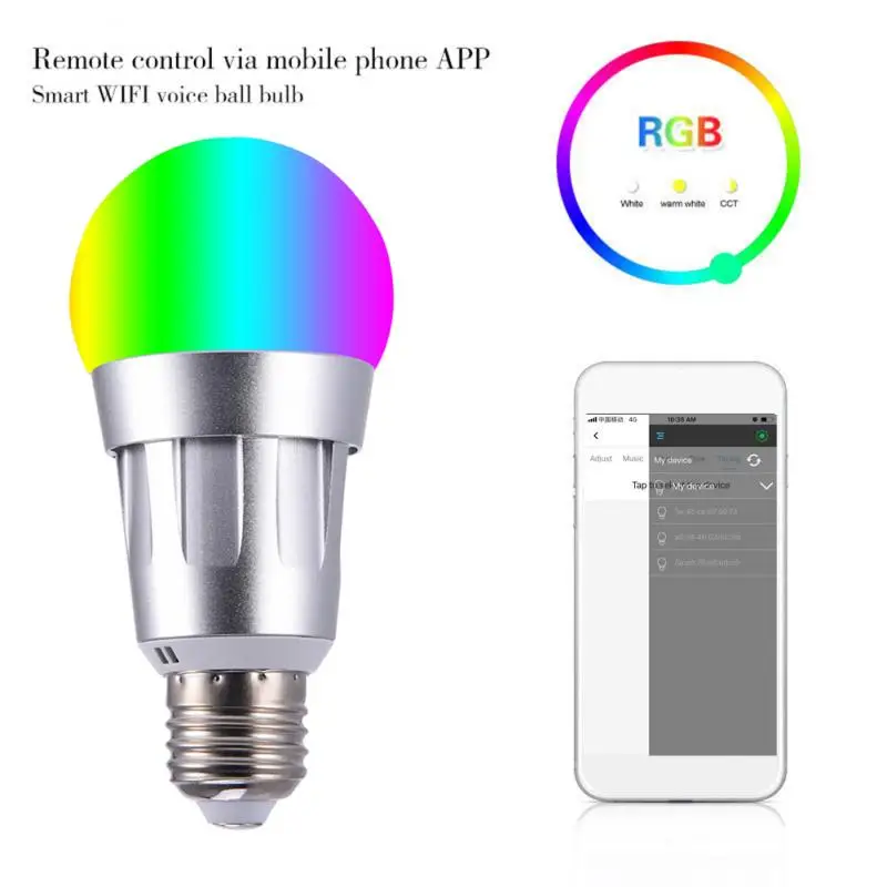 7 Вт WiFi умная лампа E27 B22 E14 Alexa Голосовое управление RGB красочный умный светильник