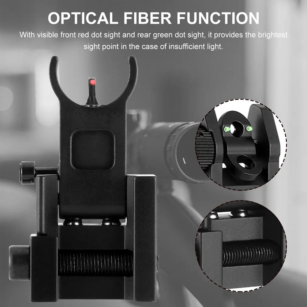 

Tactical Iron Low Flip Up Front & Rear Sight Set Folding Battle with Fiber Optics Profile Quick Detach Fit Most Rifle Rail