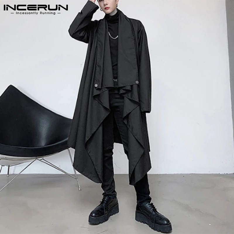 2021 Stylish Casual Streetwear Men's Solid Color Comfortable Mid-length Drop Collar Design Jackets Cardigan Trench S-5XL INCERUN