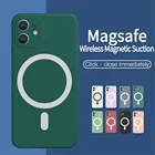 Магнитный чехол из жидкого силикона для IPhone 11 12 13 Pro Max Mini XS XR X 7 8 Plus SE 2 IPones Беспроводное зарядное устройство Magsafing мягкий чехол