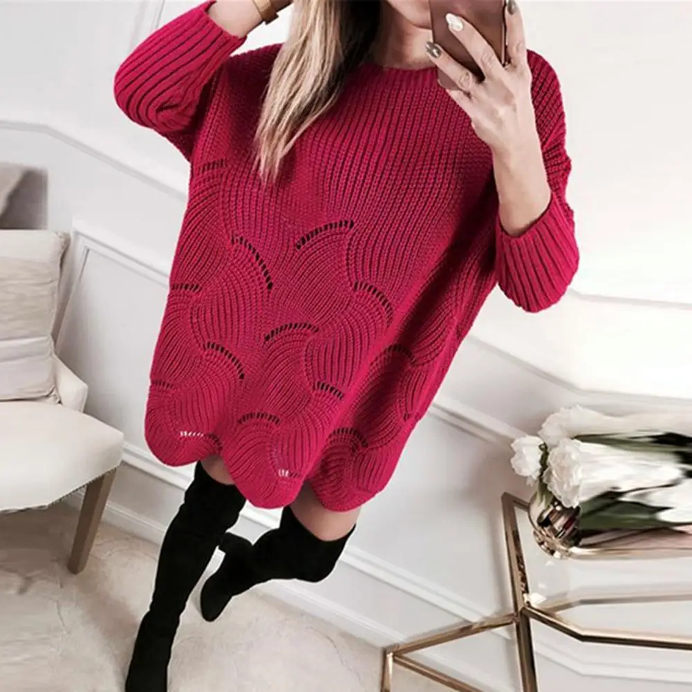 Женский Однотонный свитер свободного покроя с круглым вырезом | Женская одежда