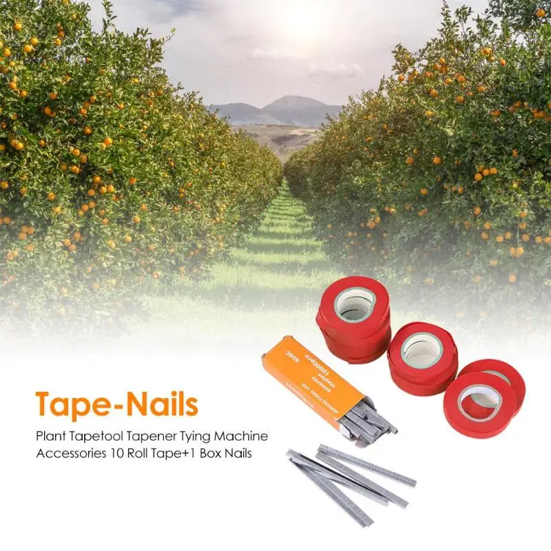 Garden Tools Plant Tapetool Tapener Tying Machine Accessories 10 Roll Tape+1 Box Nails Packing Vegetable Stem Strapping | Инструменты