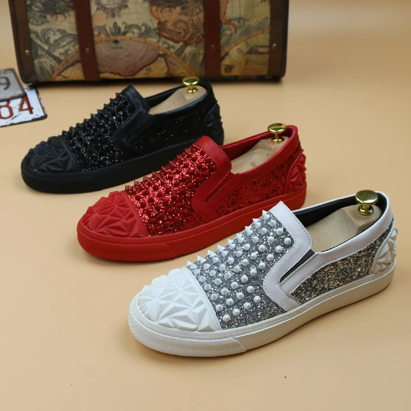 Кроссовки мужские с шипами люксовые брендовые повседневная обувь блестящими