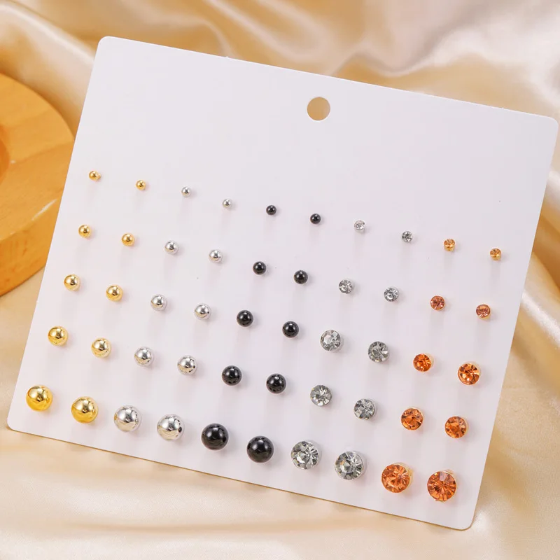 

25Pairs/Set Crystal Simulated Pearl Earrings Set Women Jewelry Accessories Piercing Ball Stud Earring Kit