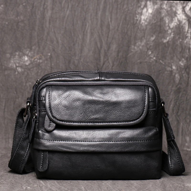 

Men's Genuine Leather Shoulder Messenger Bag High Quality Crossbody Bags Vintage Leather Fashion Boys Bags Men Bag Flap
