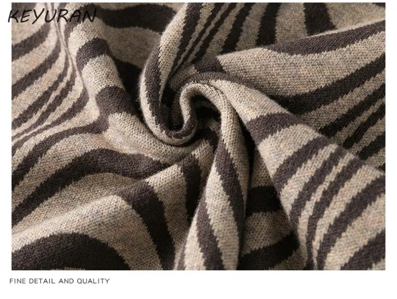 Осенне-зимнее элегантное свободное трикотажное платье с принтом Женский пуловер