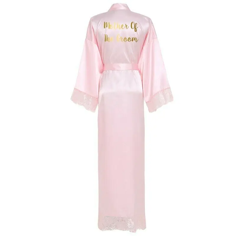 pink mother groom Owiter Шелковый атласный кружевной халат белый длинный халат для подружки невесты на свадьбу банный халат размера плюс платье подружки невесты Пижама - Цвет: pink mother groom