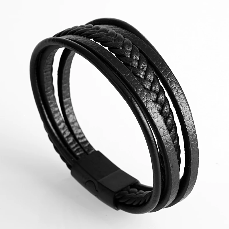 Mcllroy Модный черный коричневый браслет из натуральной кожи для мужчин
