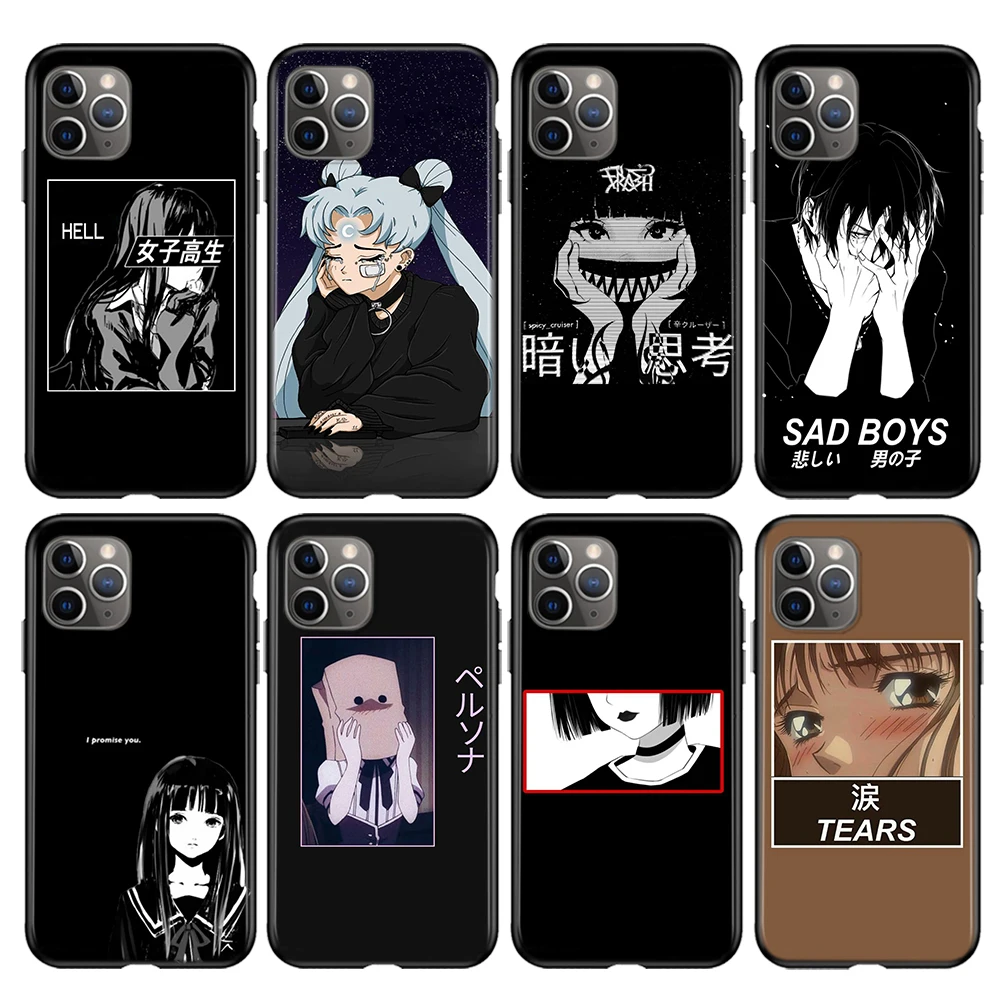 

Sad Japanese Anime Aesthetic Silicone Cover For Apple IPhone 12 Mini 11 Pro XS MAX XR X 8 7 6S 6 Plus 5S SE Phone Case