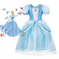 Детское платье принцессы Золушки, Голубое Бальное Платье с героями Диснея, Сказочная сказка, маленькие стеклянные тапочки, для свадебной вечеринки - фото