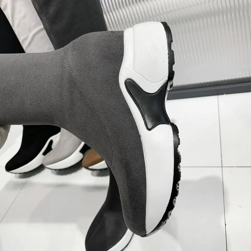 

Women Over The Knee High Boots thick high Heels Winter Shoes Pointed Toe Sexy Elastic Fabric Women Boots Size 34-43