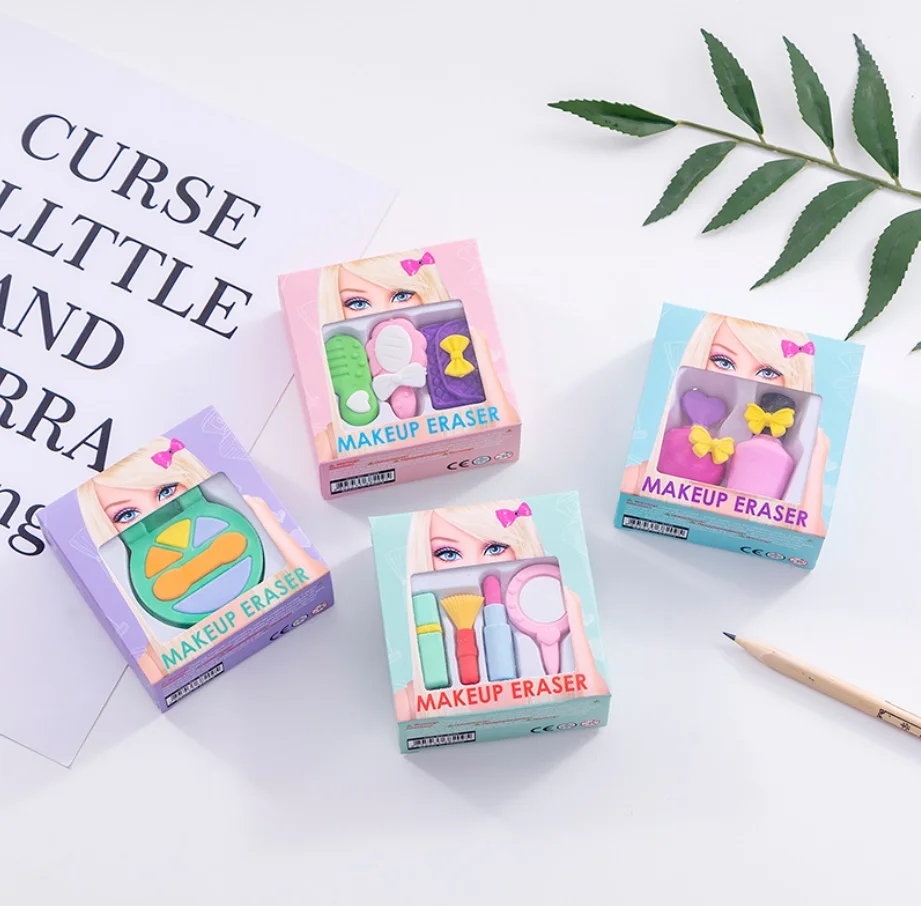Милые Мини Губная помада зеркало гребень Ластик Набор kawaii карандашные Ластики