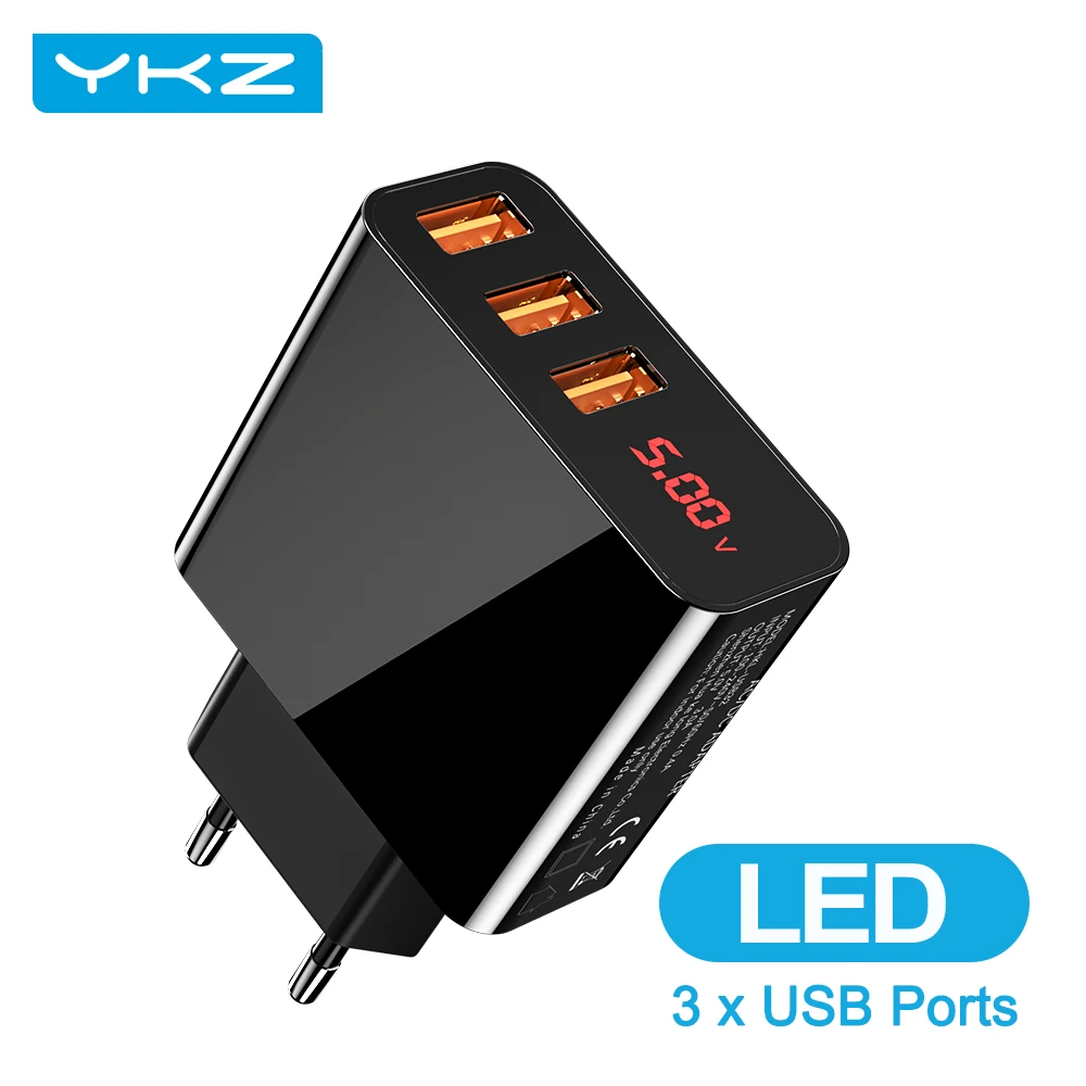 YKZ 3 порта USB зарядное устройство адаптер светодиодный дисплей штепсельная вилка