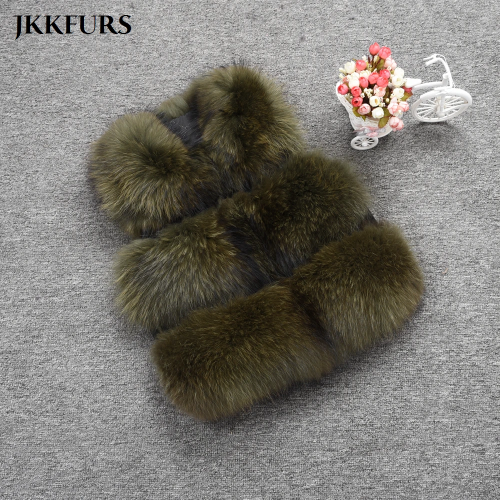 JKKFURS Модный стильный женский жилет из натурального меха енота Зимний толстый теплый модный жилет 3 ряда S1150B