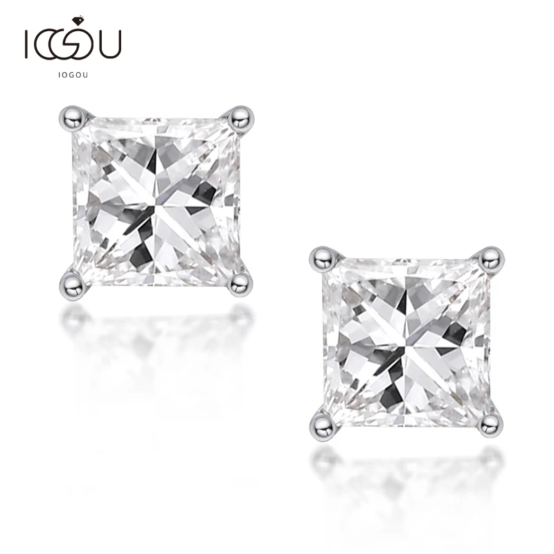 

IOGOU Классический 925 стерлингового серебра серьги для женщин с принцессой Сона Алмаз серьги-гвоздики в виде шпильки для ушей, Женские Ювелирн...