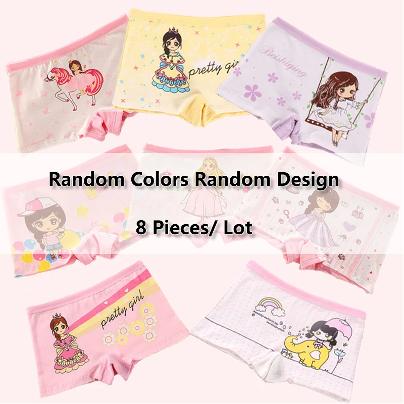 Трусы боксеры для девочек 8 шт./лот хлопковые дышащие с рисунком нижнее белье