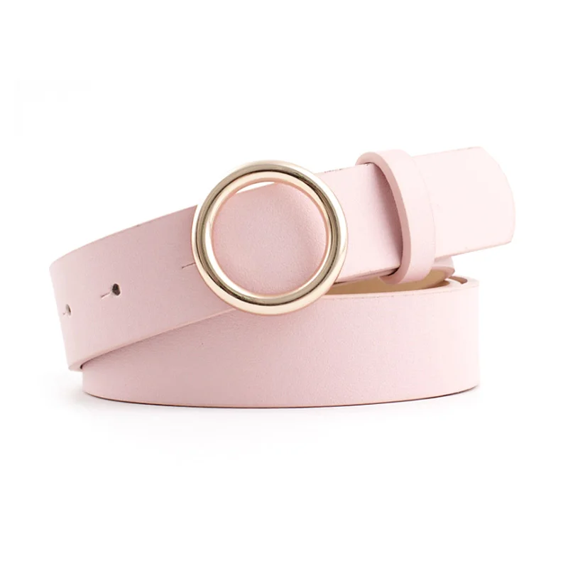

Women Fashion Solid Round Shape Buckle Waist Belt Metal Buckle Casual PU Leather Belts Ladies Leisure Dress Jeans Wild Waistband