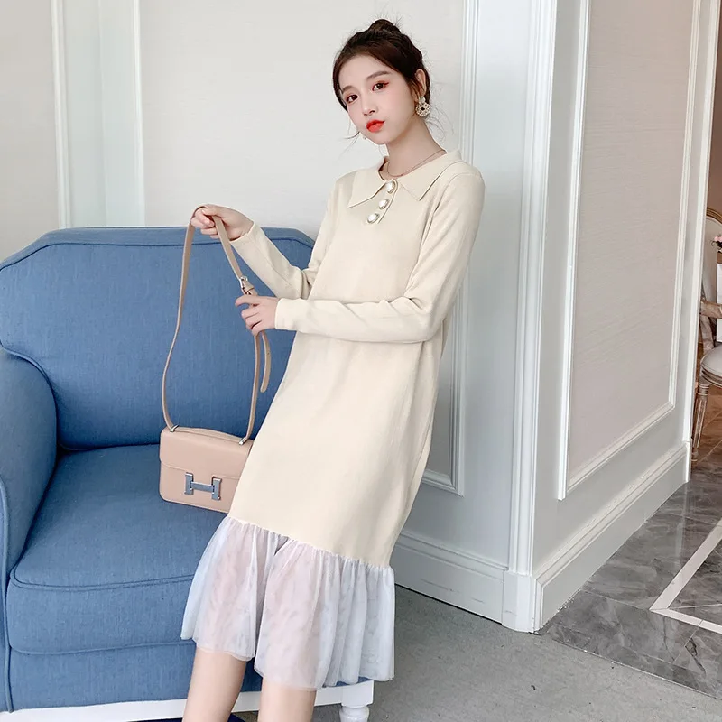 

2020 Autumn Clothing New Style Pregnant Women a Pregnant Women Sweater Dress New Style Fashion Mom Slim Fit Knitted Base Mid-len