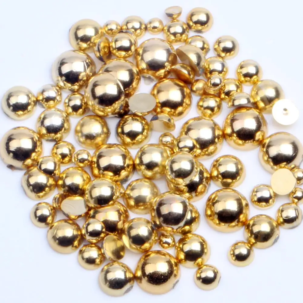 Золото Цвет Половина Круглый полимерный жемчуг 1000/500pcs 2-5 мм, так и смешанные размеры плоской клеящейся задней поверхностью бисера украшения для ногтей оптовые поставки ювелирных изделий