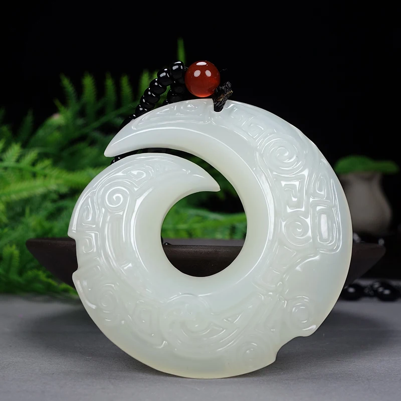 

Natural ice white jade safe clasp pendant necklace