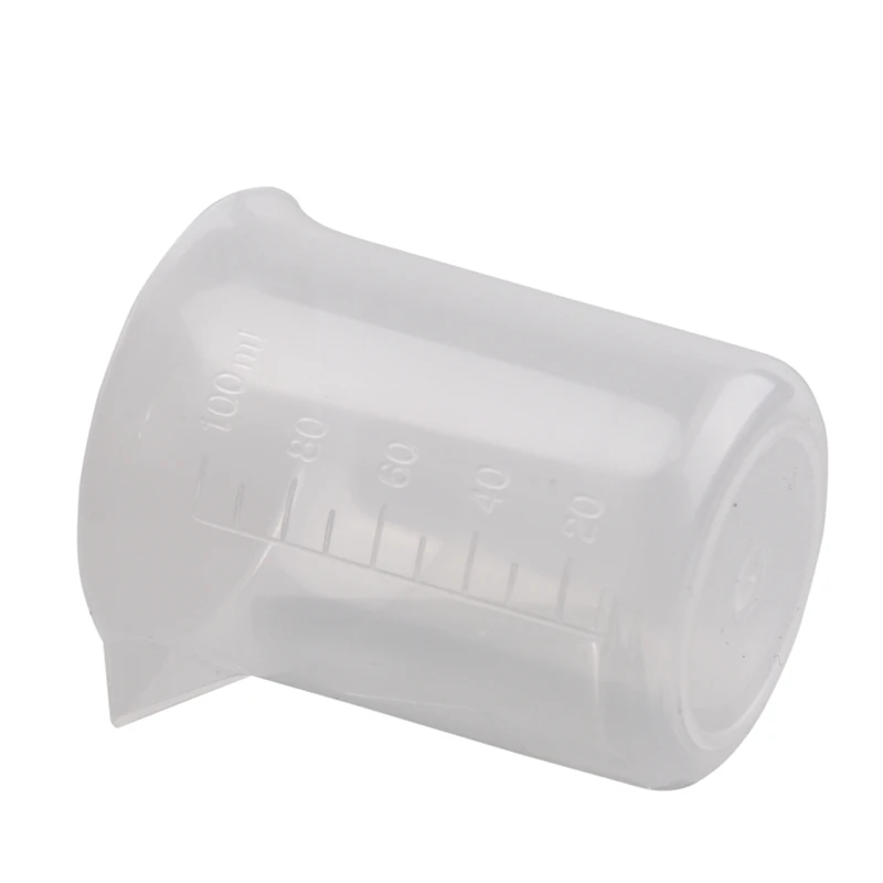 Прозрачный белый пластиковый стакан 100 мл мерный для лабораторной кухни| |