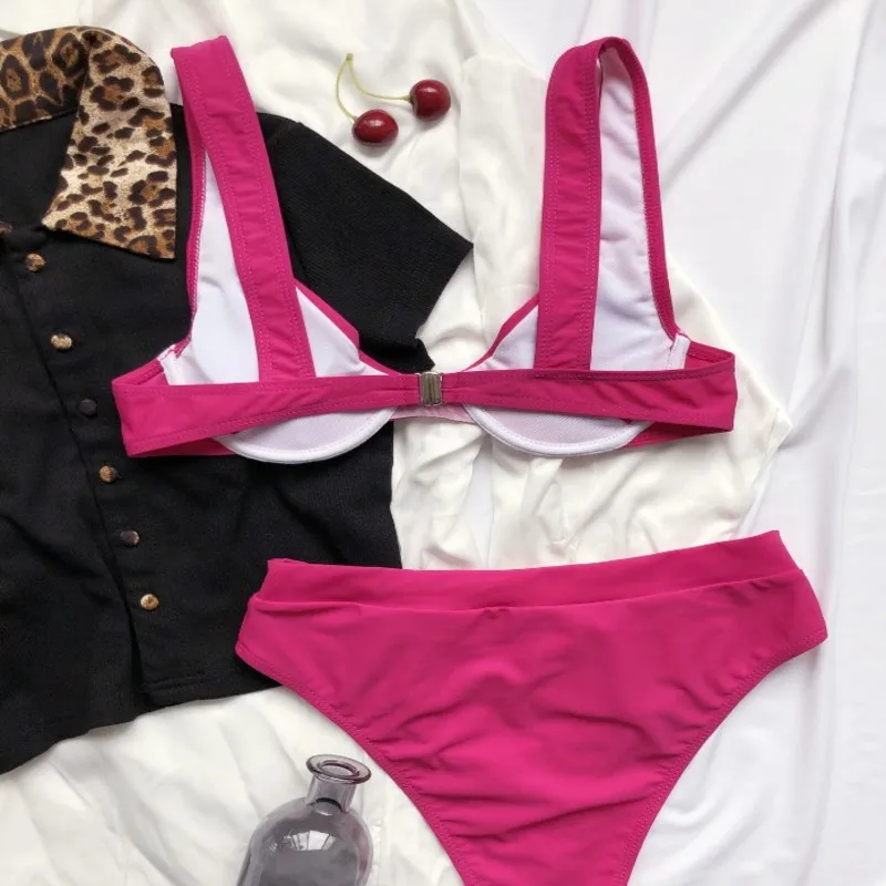 

Aisolin European and American Ladies New Bikini Sexy Rose Red with Steel Ring Push up Beach Swimsuit Spring and Summer Burst