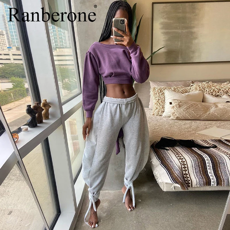 

Ranberone Yoga Pants Fashion Casual High Waist Leggings Sport Women Fitness Solid Color Sweatpants Gym Clothes Women's Tracksuit