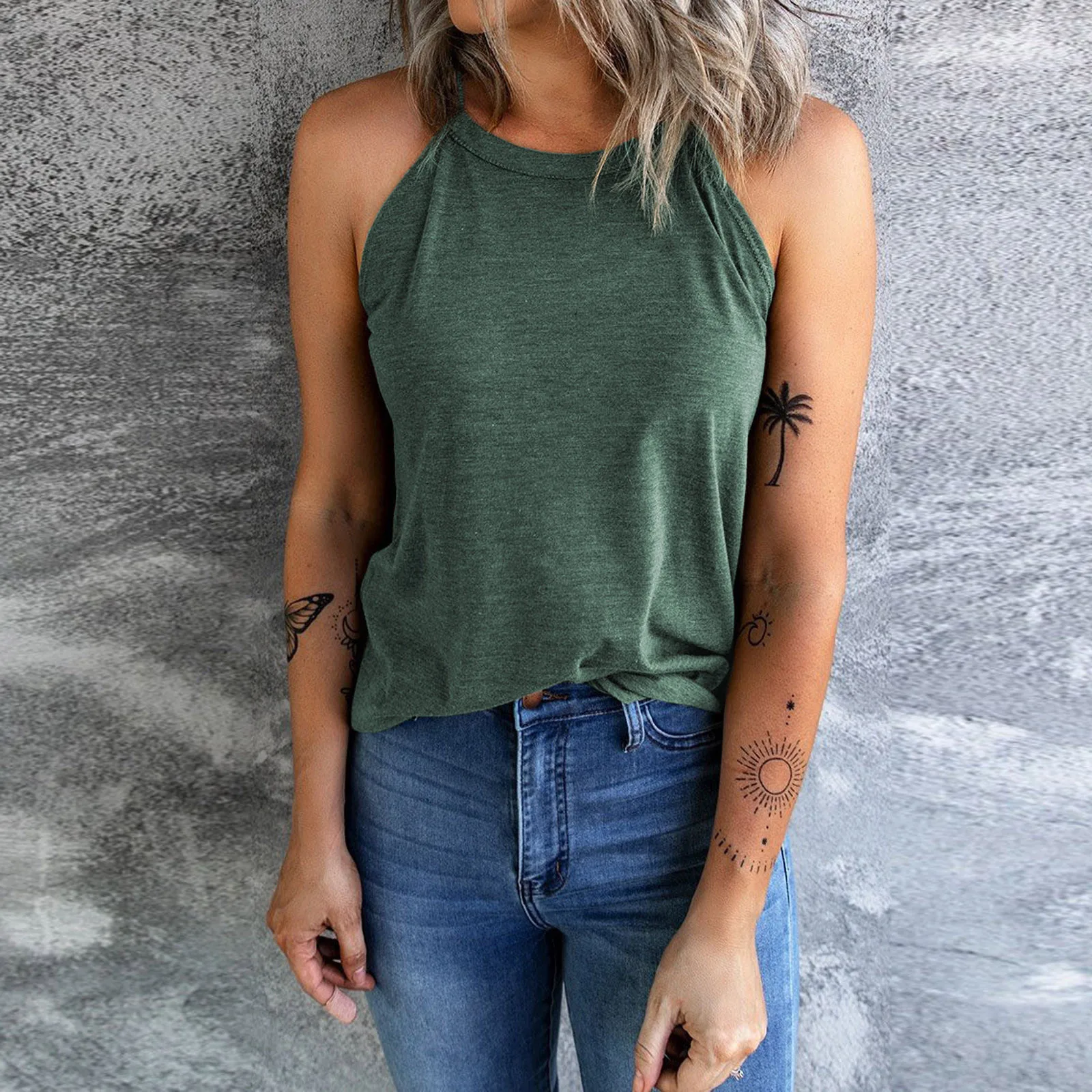 Майка женская с V-образным вырезом Однотонная рубашка на пуговицах без рукавов