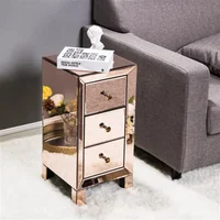 Mirrored Nightstand glass Side End Table 3-Drawers Contemporary Mirrored Bedside Cabinet Rose