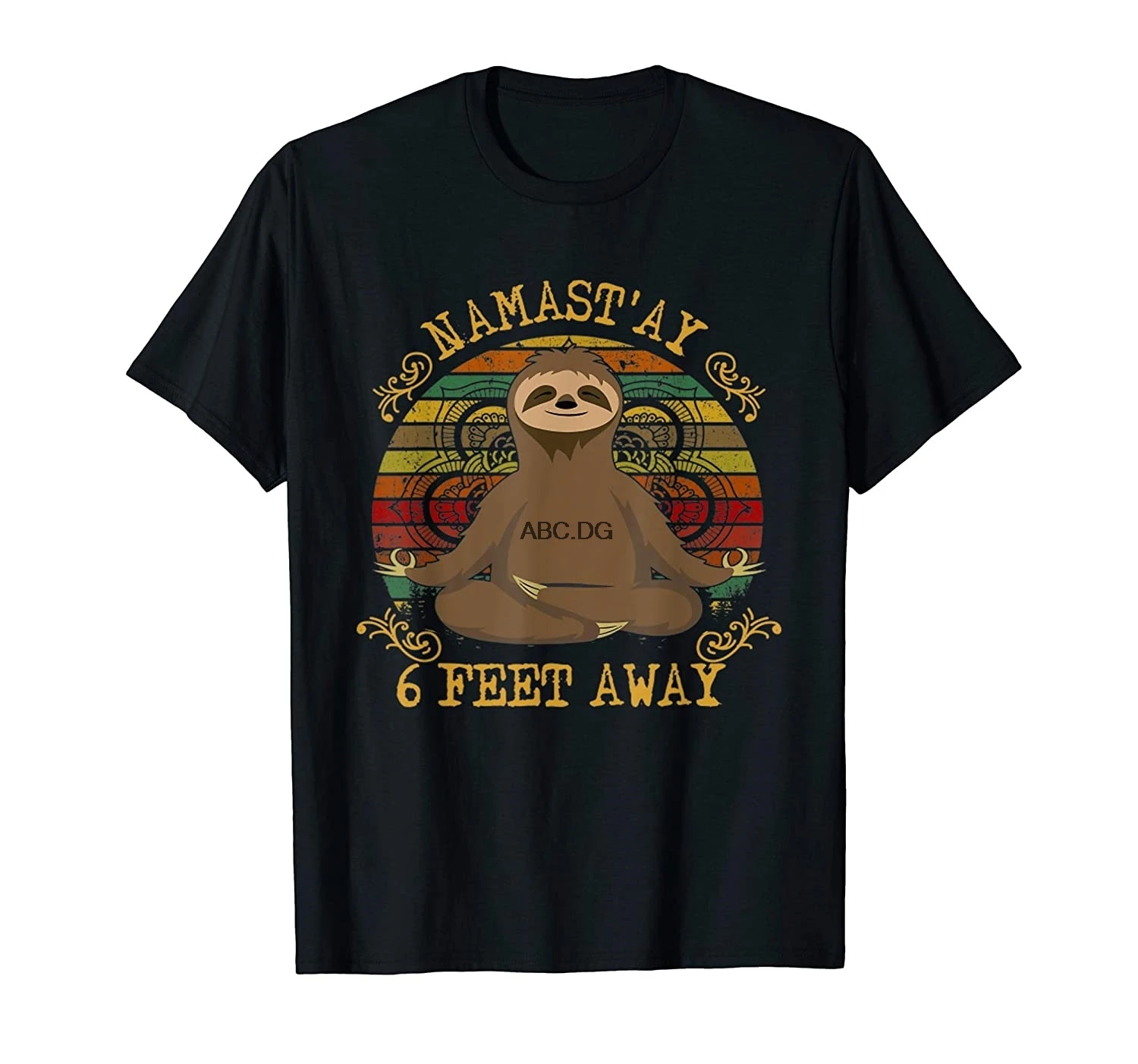 

Retro Sunset Namast'ay 6 Feet Away Sloth Yoga T-shirt T-Shirt