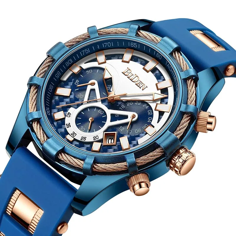 Мужские водонепроницаемые кварцевые часы с хронографом и подсветкой|Кварцевые