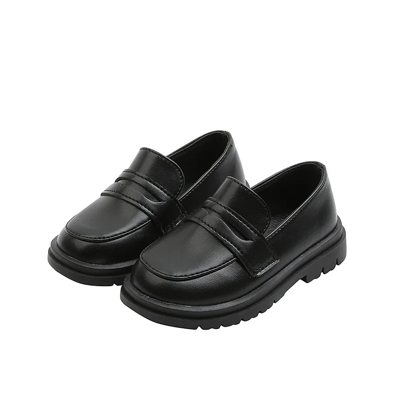 Zapatos brit&aacute;nicos de cuero para ni&ntilde;as y ni&ntilde;os, calzado sencillo de moda, color negro s&oacute;lido, informales, para la escuela, primavera y oto&ntilde;o, 2022-4