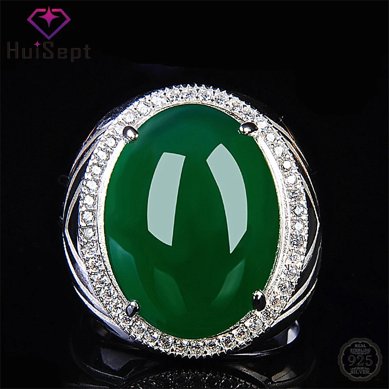 

HuiSept Vintage 925 Silver Ring Jewelry for Women Men Oval Shaped Emerald Zircon Gemstone Rings Ornament Wedding Party Wholesale