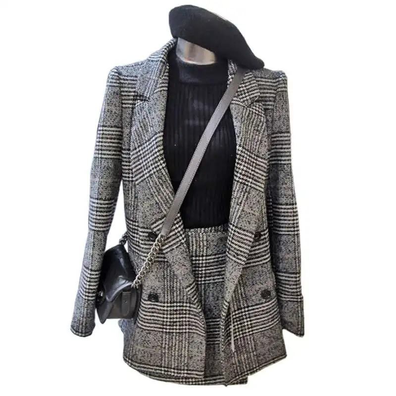 Женский клетчатый костюм из двух предметов Модный повседневный пиджак с длинным